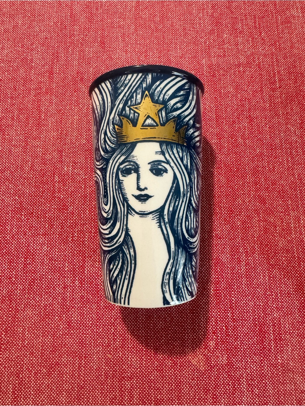 Starbucks White and Navy Ceramic Siren Tumbler with Gold Crown